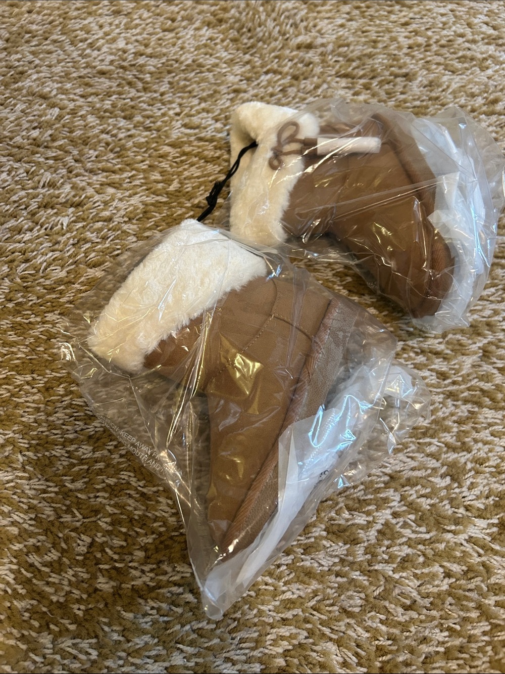 okie dokie Brown and White Faux Fur Kids Booties